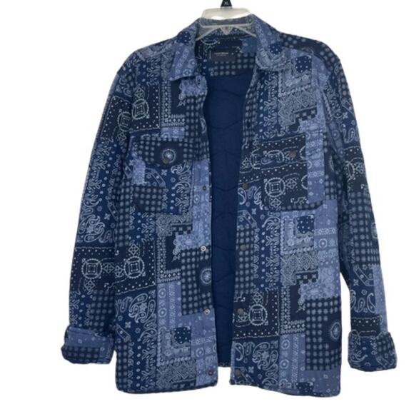 Lucky Brand blue bandana quilted jacket shacket size Medium